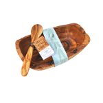 Olive Wood Natural Bowl and Spoon Set