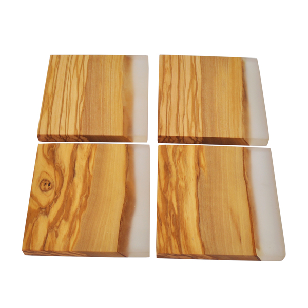 Olive Wood Square Coasters with Resin Edge