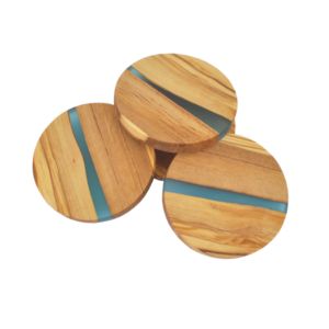 Olive Wood Round Coasters with River of Resin