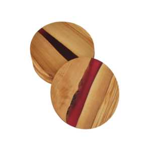 Round Olive Wood Coasters with River of Magenta Resin