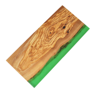 Olive Wood Rectangle Cutting Board with Green Resin Shoreline Edge