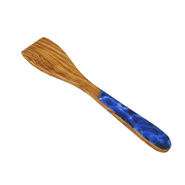Olive Wood Spatula With Painted Blue Handle