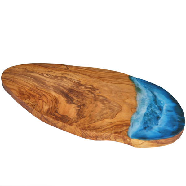 Olive Wood Cutting Board with Lagoon Resin Design