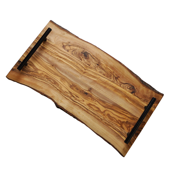 Olive Wood Serving Tray Natural Edge 16.5" x 8.5" Naturally Med
