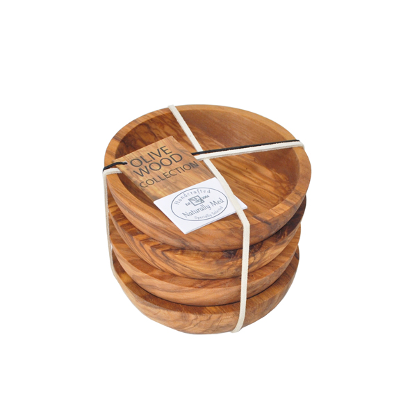 Olive Wood Dipping Bowls Round Gift Set of 4 Bowls Naturally Med